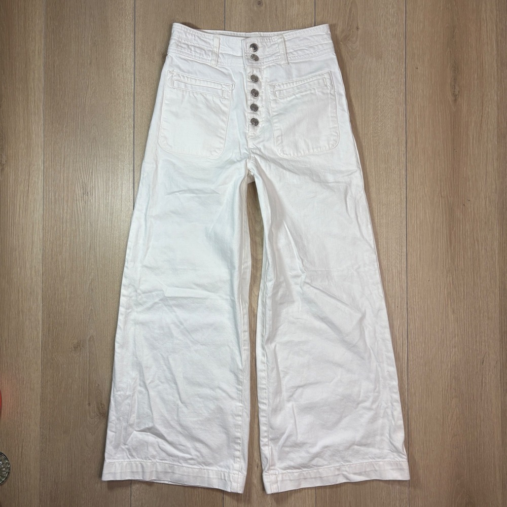 We The Free Free People White Wide Leg High Rise Button Fly Jeans Size 25